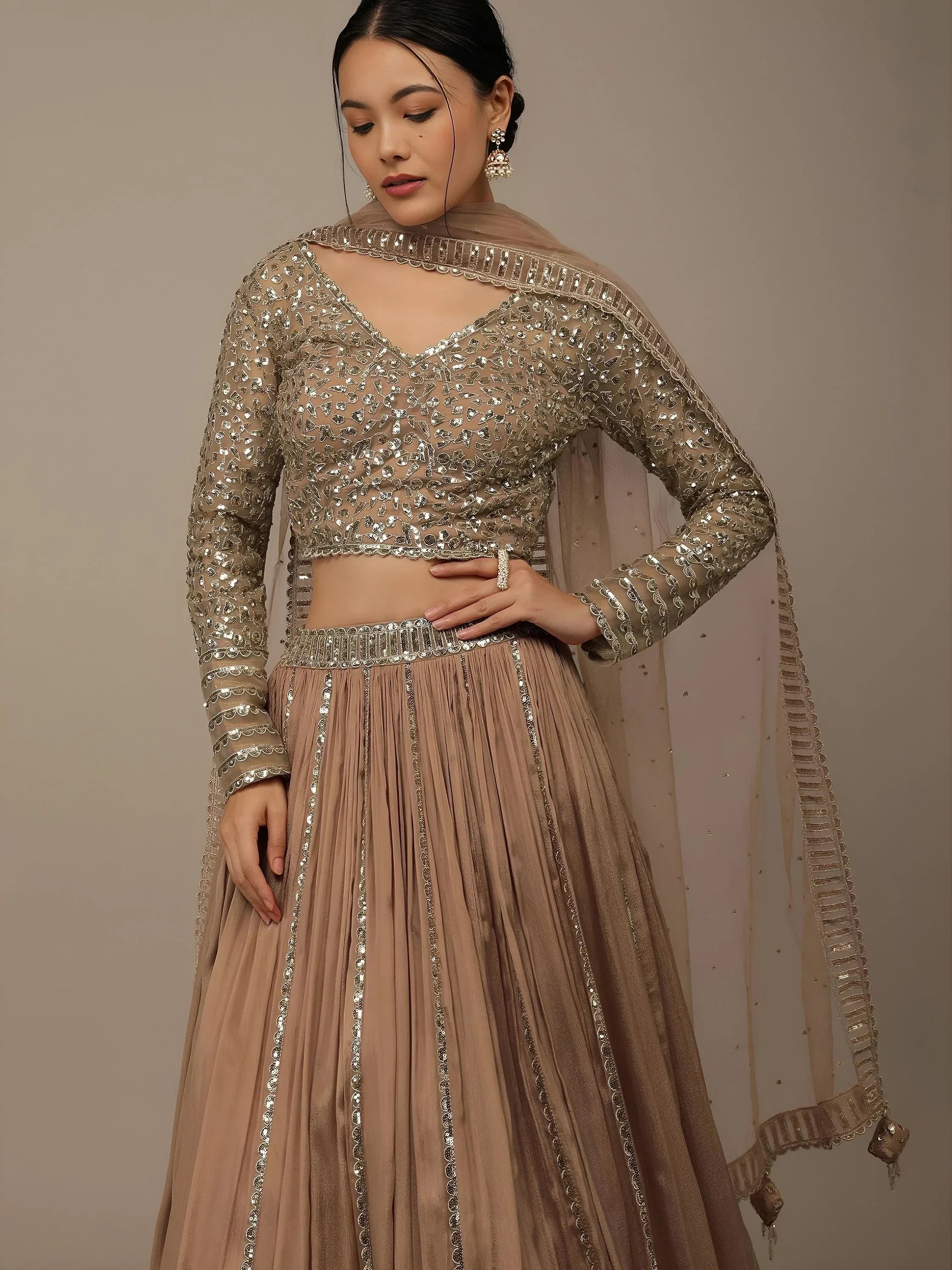 Gorgeous Beige Sequins Georgette Party Wear Lehenga Choli