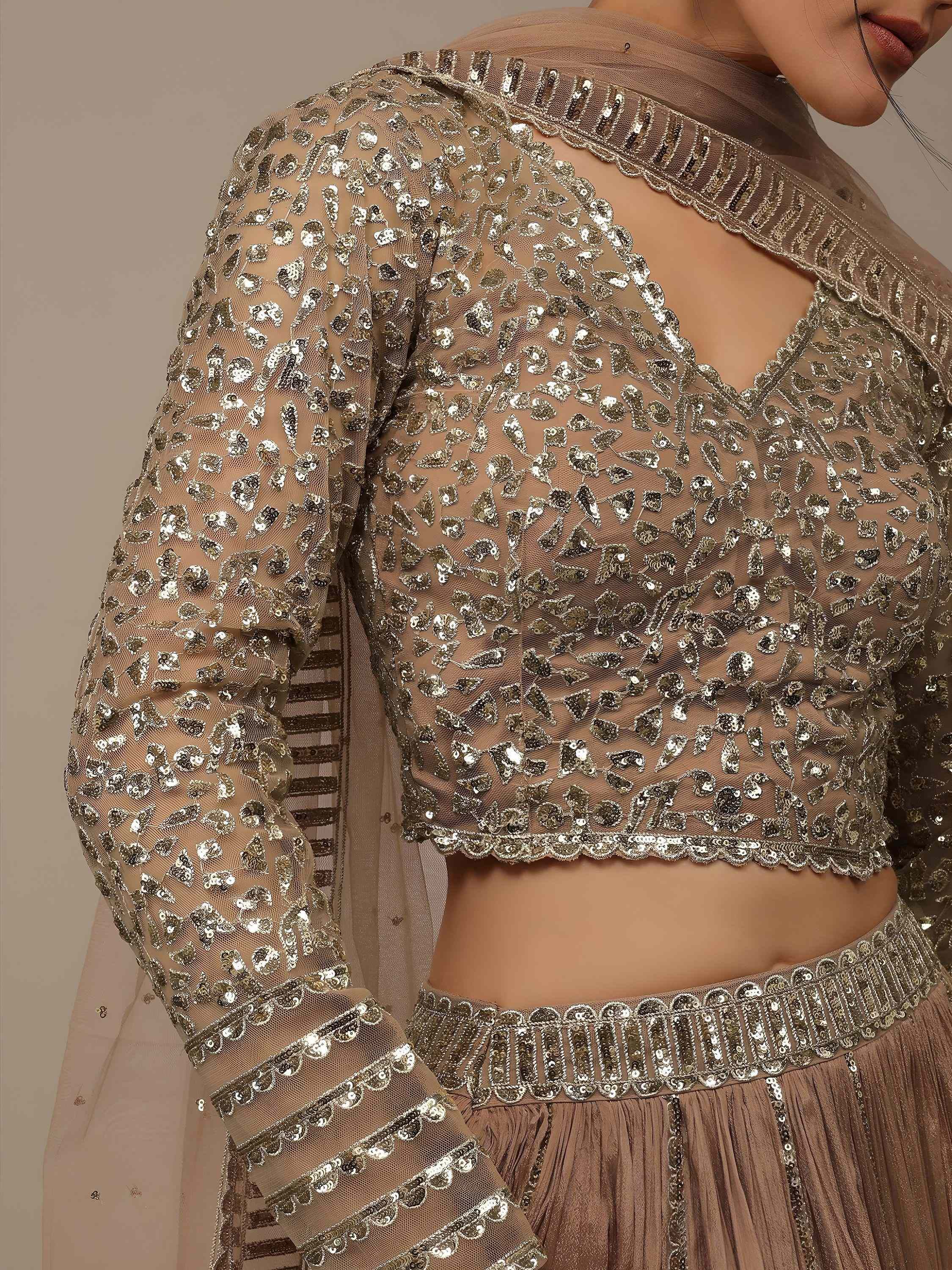 Gorgeous Beige Sequins Georgette Party Wear Lehenga Choli