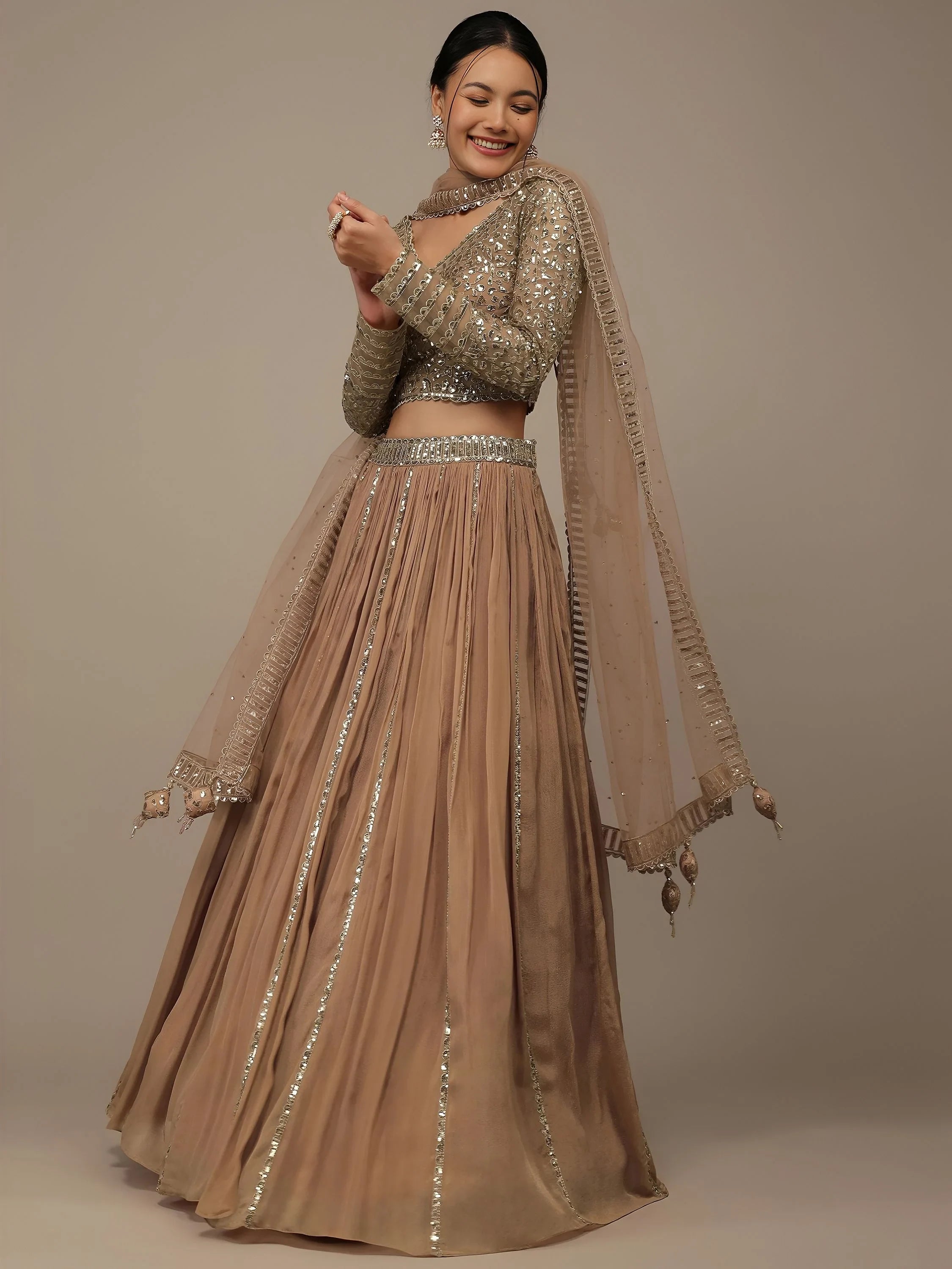 Gorgeous Beige Sequins Georgette Party Wear Lehenga Choli
