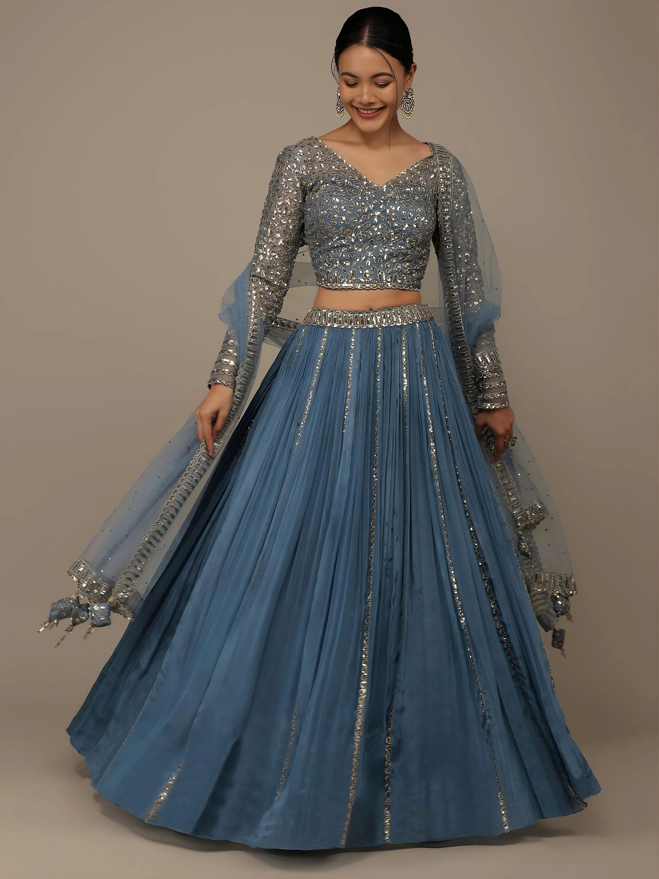 Lovely Blue Sequins Georgette Bridesmaid Lehenga Choli With dupatta