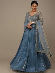 Lovely Blue Sequins Georgette Bridesmaid Lehenga Choli With dupatta