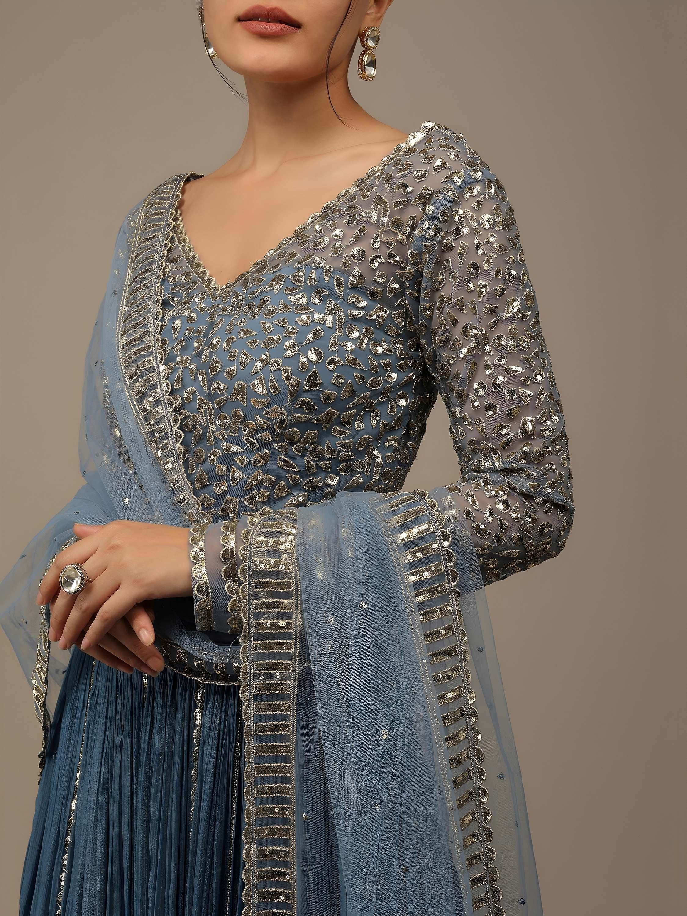 Lovely Blue Sequins Georgette Bridesmaid Lehenga Choli With dupatta