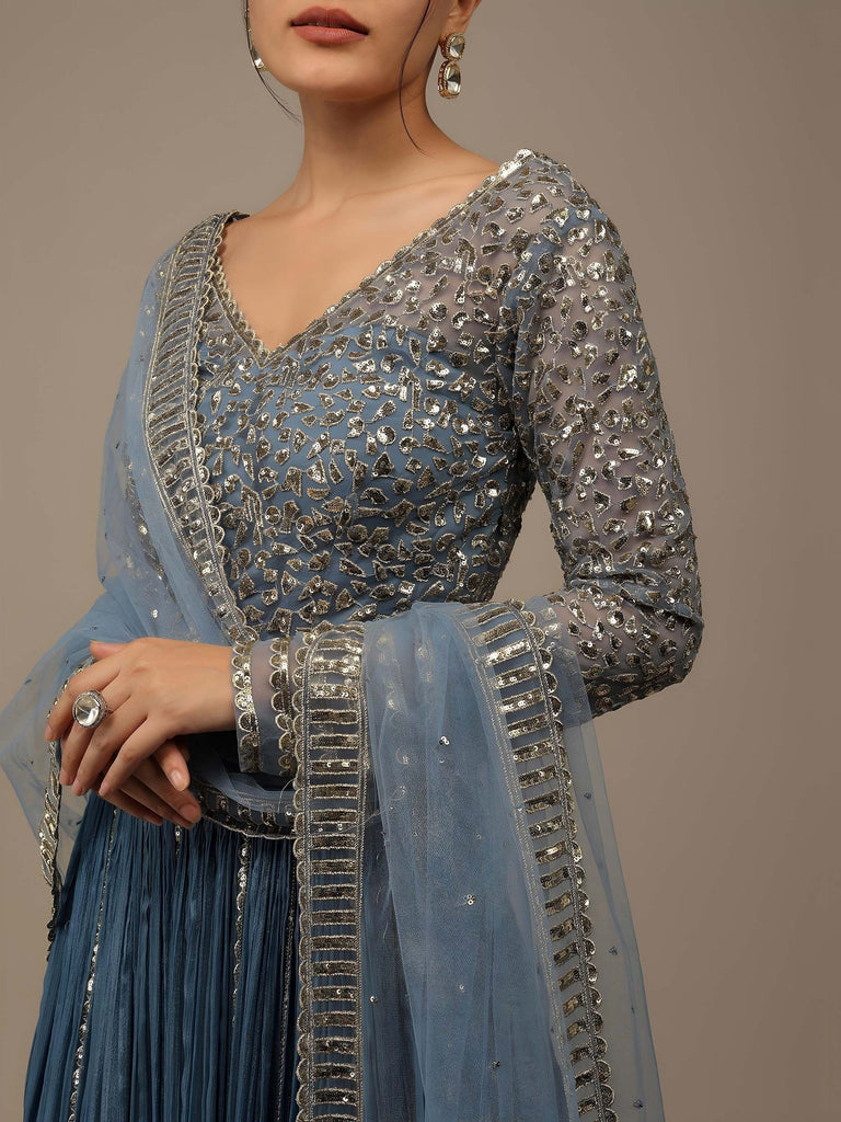 Lovely Blue Sequins Georgette Bridesmaid Lehenga Choli With dupatta