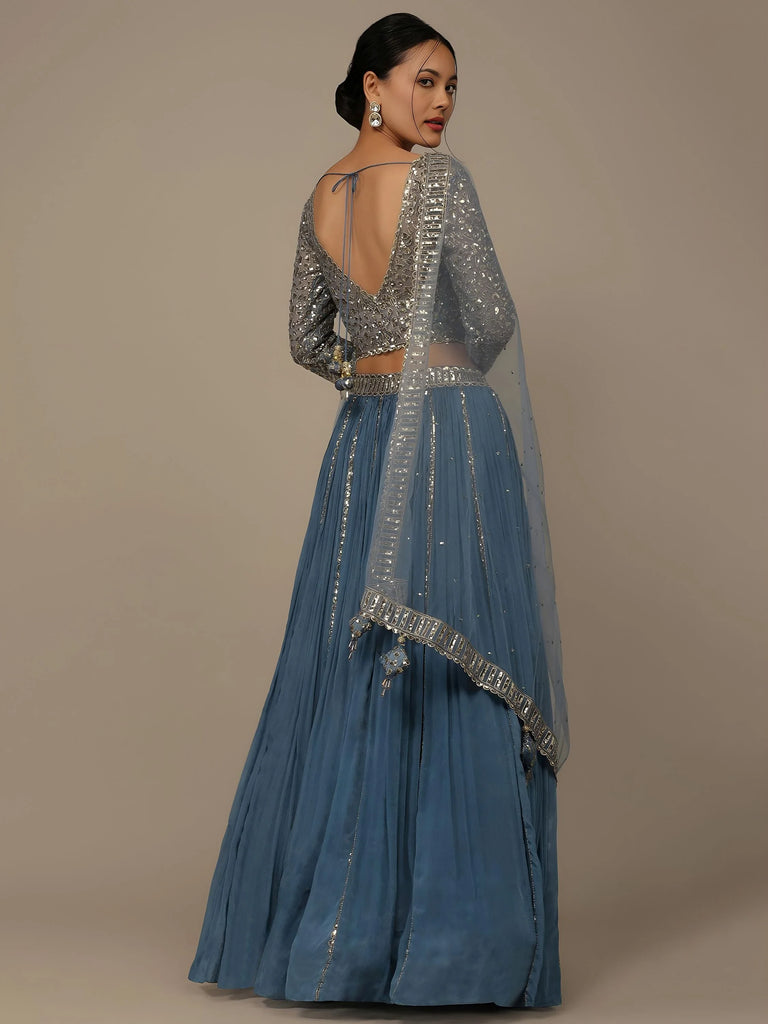 Lovely Blue Sequins Georgette Bridesmaid Lehenga Choli With dupatta