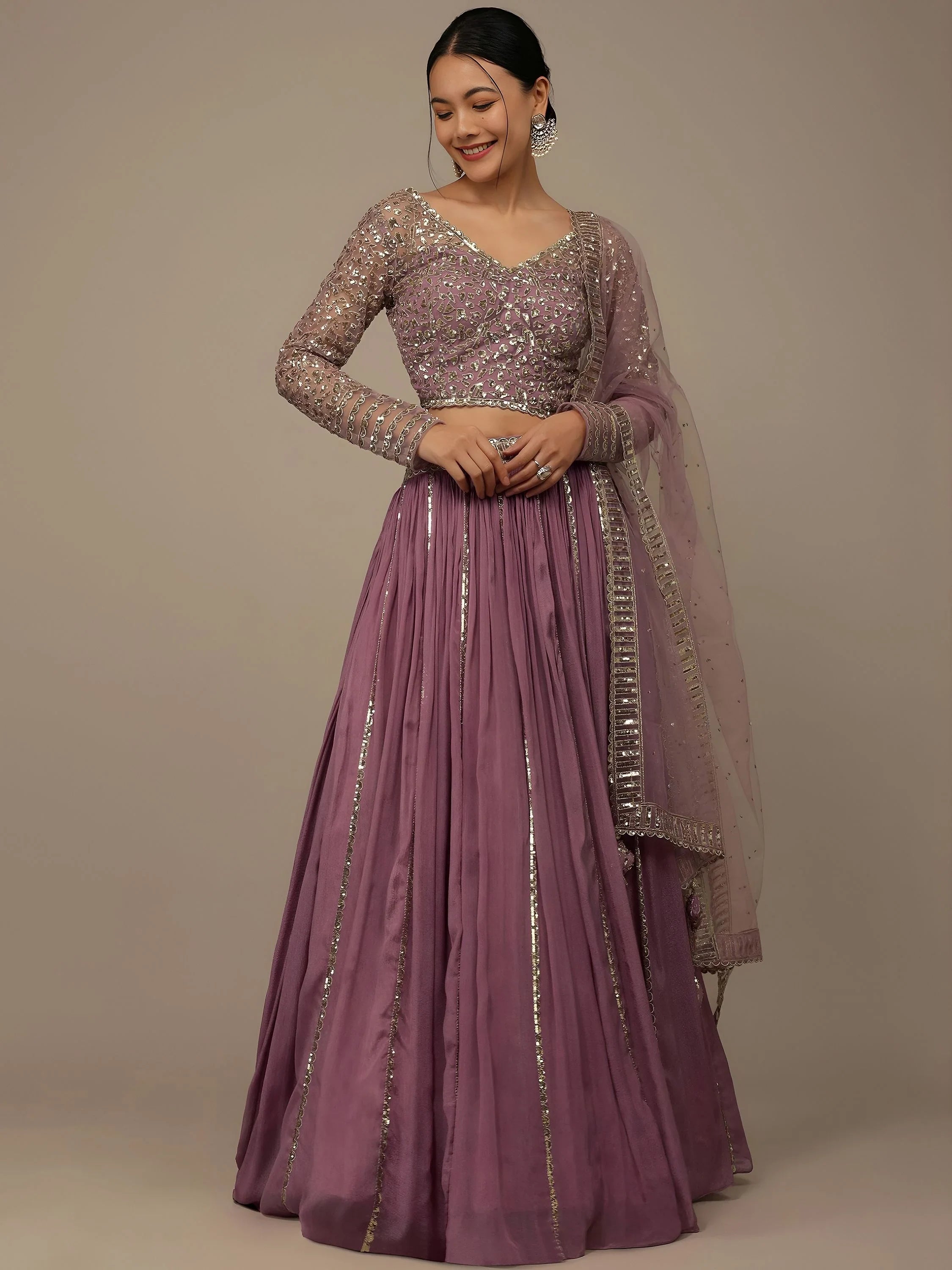 Glamorous Pink Sequins Georgette Reception Wear Lehenga Choli