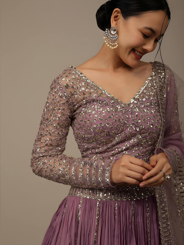 Glamorous Pink Sequins Georgette Reception Wear Lehenga Choli