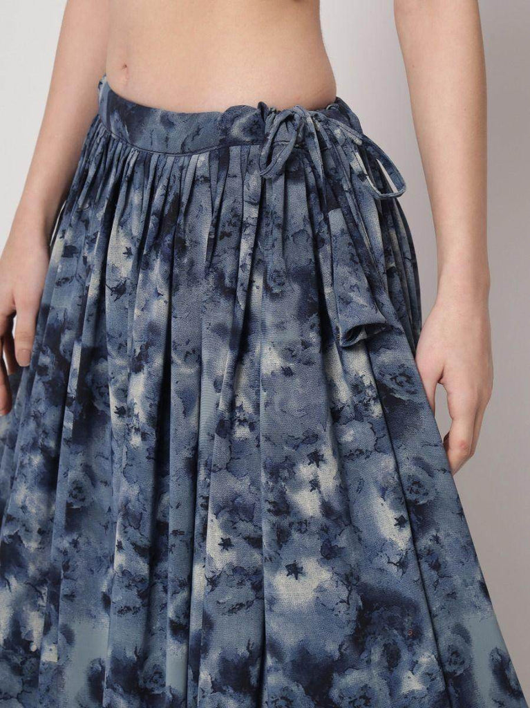 Incredible Navy Blue Digital Printed Silk Lehenga Choli With Shrug