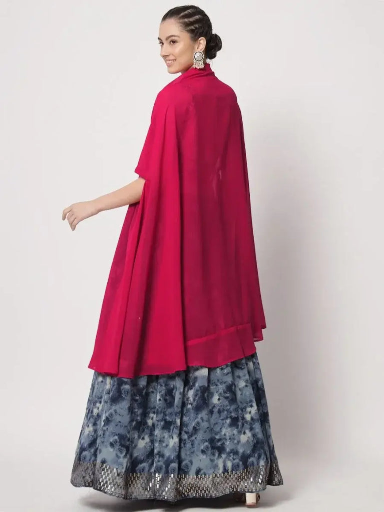 Incredible Navy Blue Digital Printed Silk Lehenga Choli With Shrug