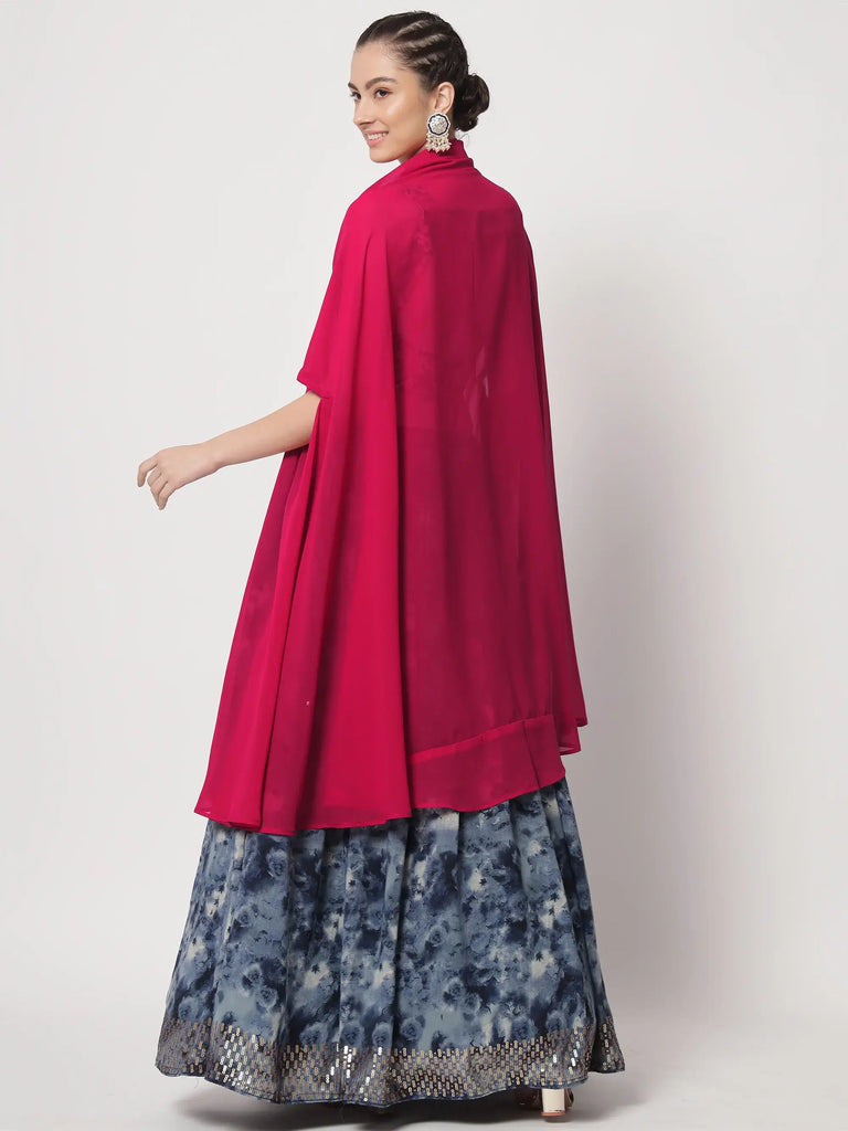 Incredible Navy Blue Digital Printed Silk Lehenga Choli With Shrug