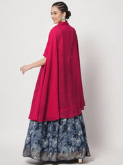 Incredible Navy Blue Digital Printed Silk Lehenga Choli With Shrug