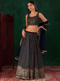 Charming Navy Blue Sequins Georgette Party Wear Lehenga Choli