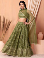 Stunning Green Zari Embroidered Georgette Mehendi Wear Lehenga Choli