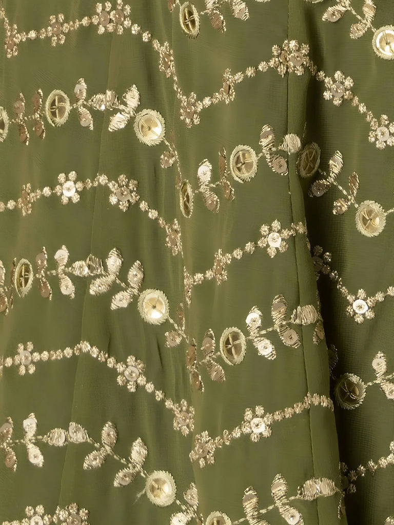 Stunning Green Zari Embroidered Georgette Mehendi Wear Lehenga Choli