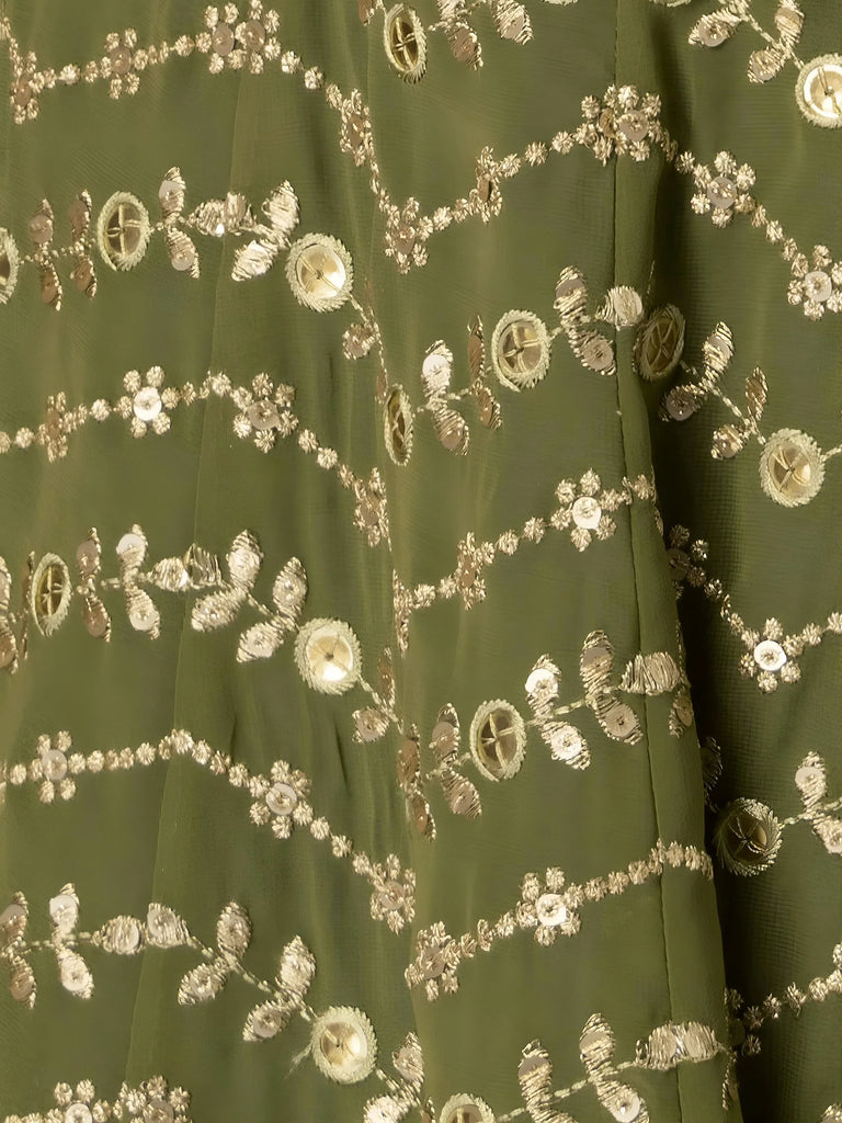 Stunning Green Zari Embroidered Georgette Mehendi Wear Lehenga Choli