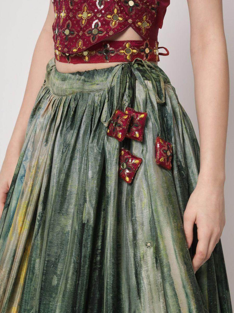 Enchanting Green Digital Printed Chinon Silk Lehenga Choli