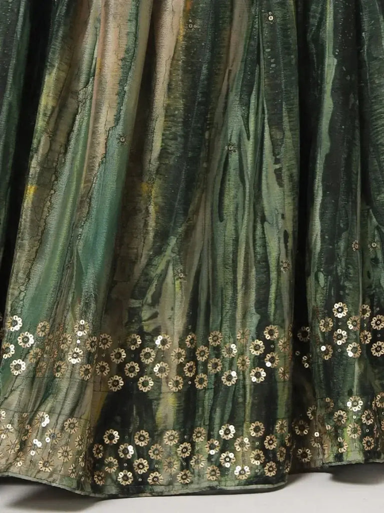 Enchanting Green Digital Printed Chinon Silk Lehenga Choli