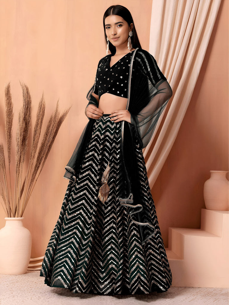 Lovely Black Zari Embroidered Georgette Reception Wear Lehenga Choli