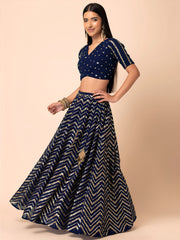 Alluring Navy Blue Embroidered Georgette Lehenga Choli With Dupatta