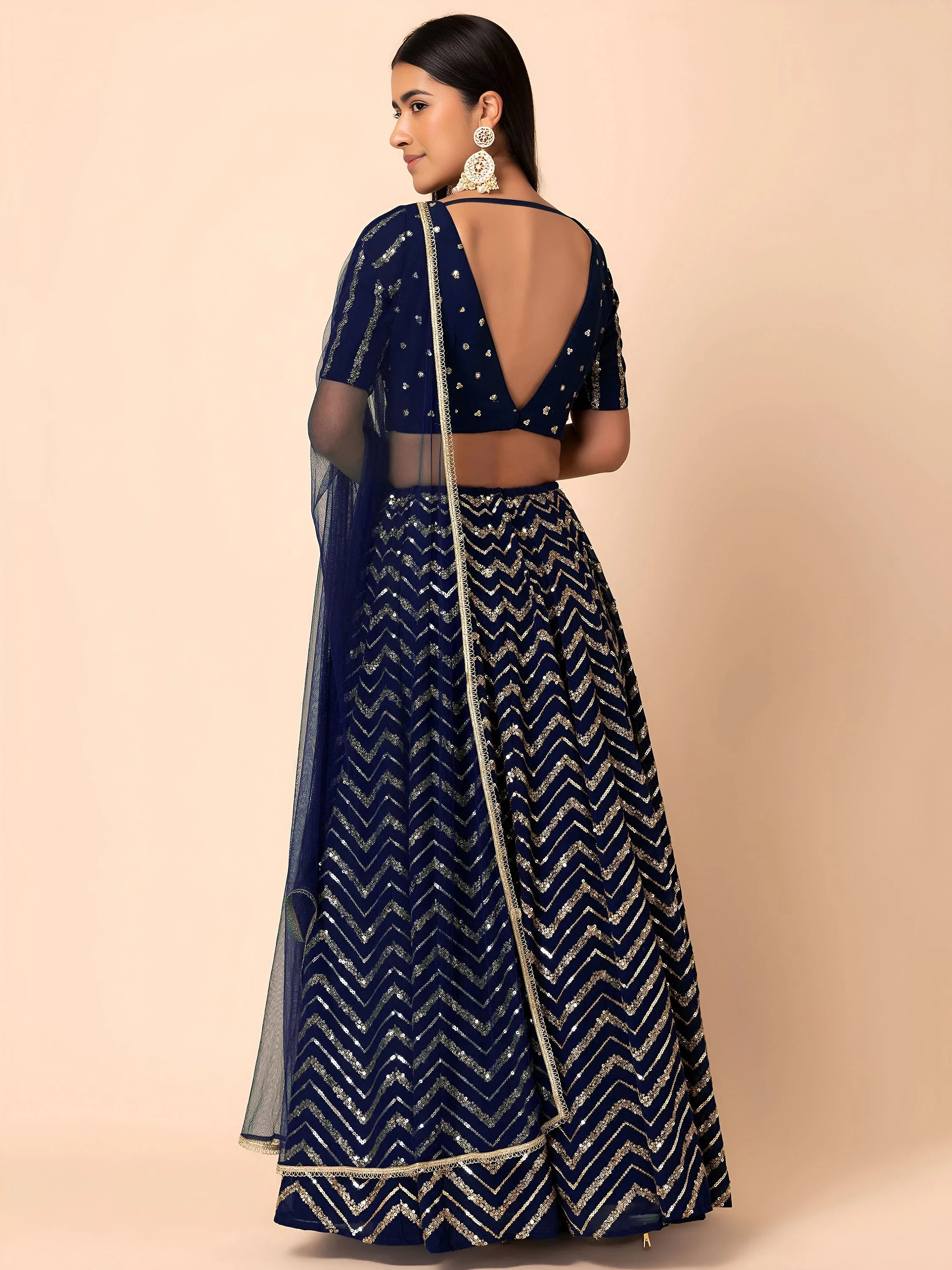 Alluring Navy Blue Embroidered Georgette Lehenga Choli With Dupatta