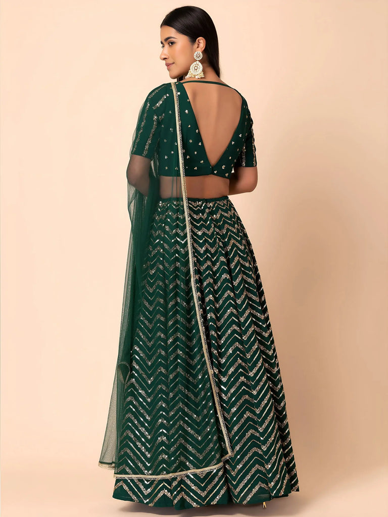 Attractive Green Embroidered Georgette Mehendi Wear Lehenga Choli