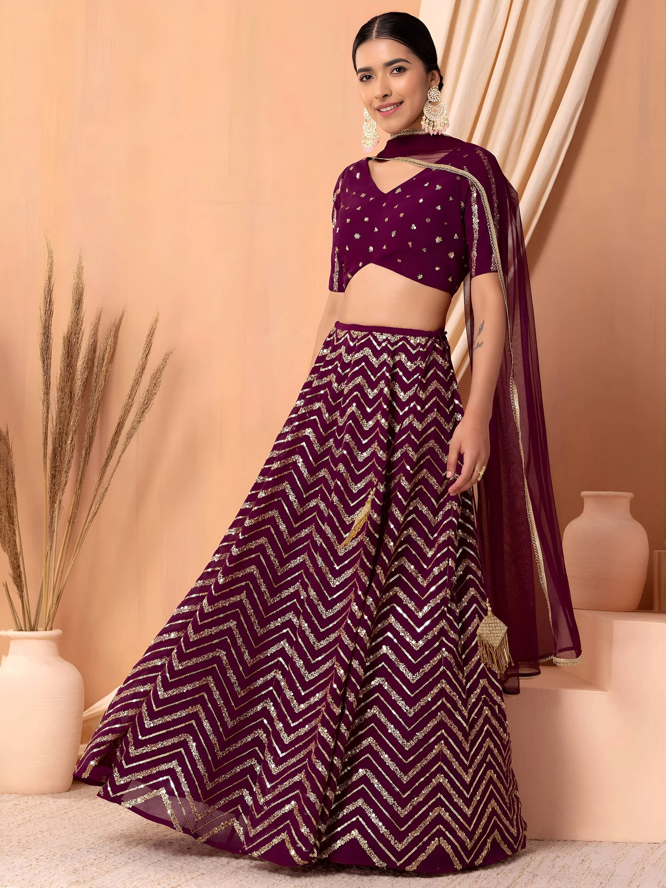 Charming Maroon Zari Embroidered Georgette Wedding Lehenga Choli