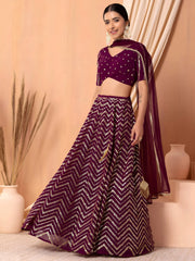 Charming Maroon Zari Embroidered Georgette Wedding Lehenga Choli