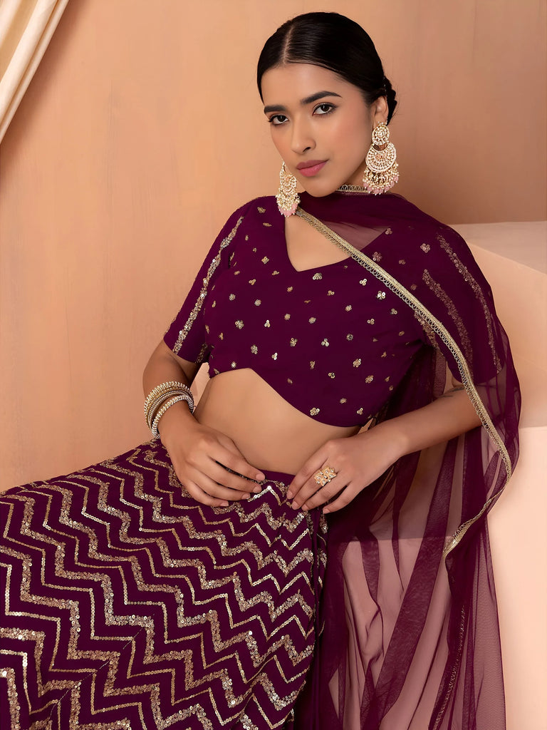 Charming Maroon Zari Embroidered Georgette Wedding Lehenga Choli
