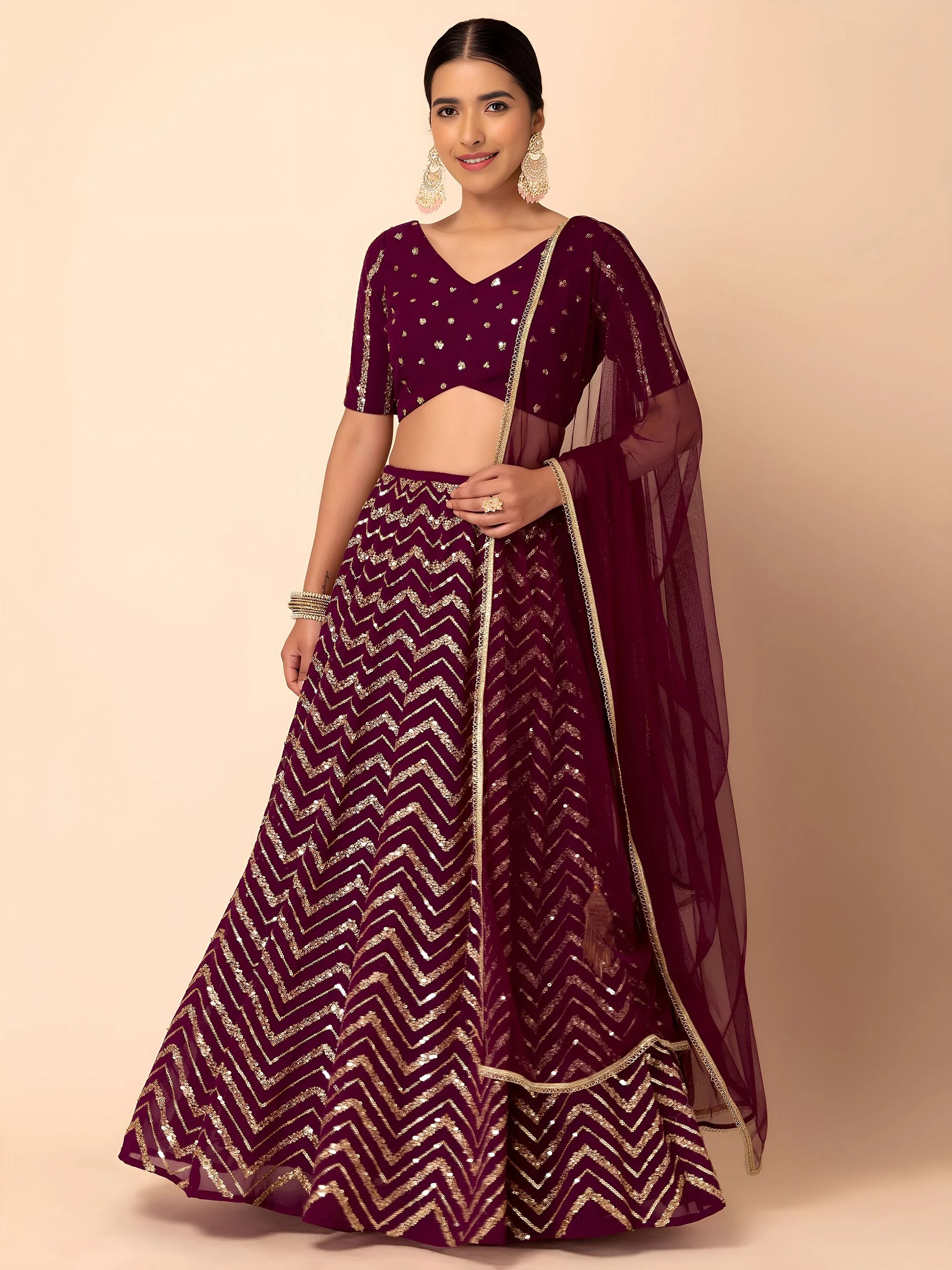 Charming Maroon Zari Embroidered Georgette Wedding Lehenga Choli