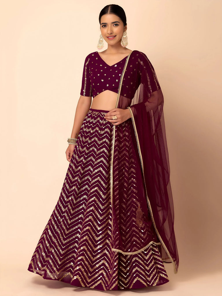 Charming Maroon Zari Embroidered Georgette Wedding Lehenga Choli