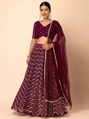 Charming Maroon Zari Embroidered Georgette Wedding Lehenga Choli