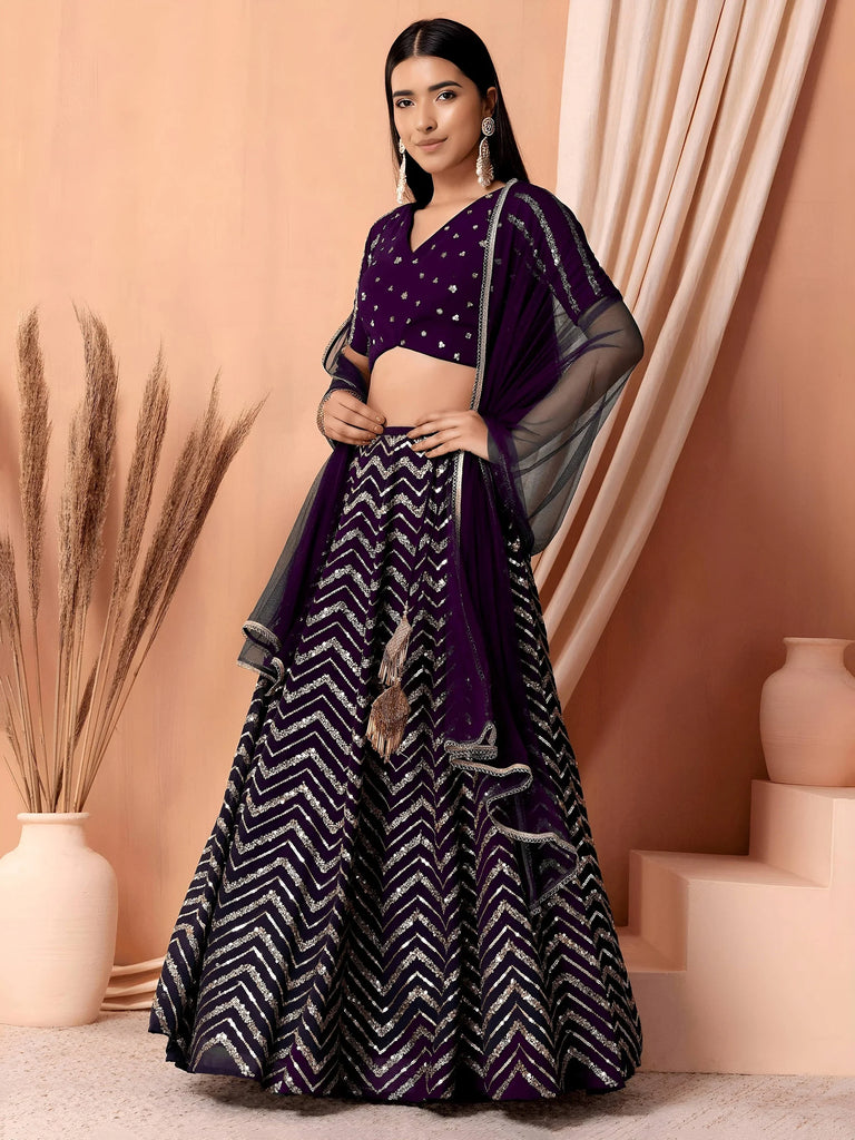 Enchanting Purple Zari Embroidered Georgette Party Wear Lehenga Choli