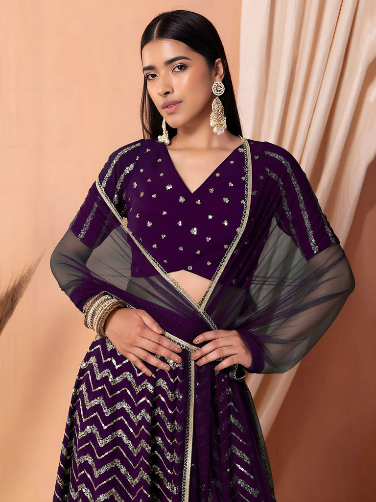 Enchanting Purple Zari Embroidered Georgette Party Wear Lehenga Choli