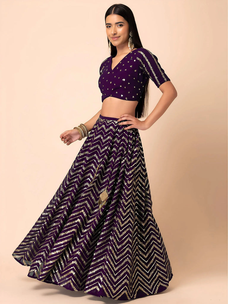 Enchanting Purple Zari Embroidered Georgette Party Wear Lehenga Choli