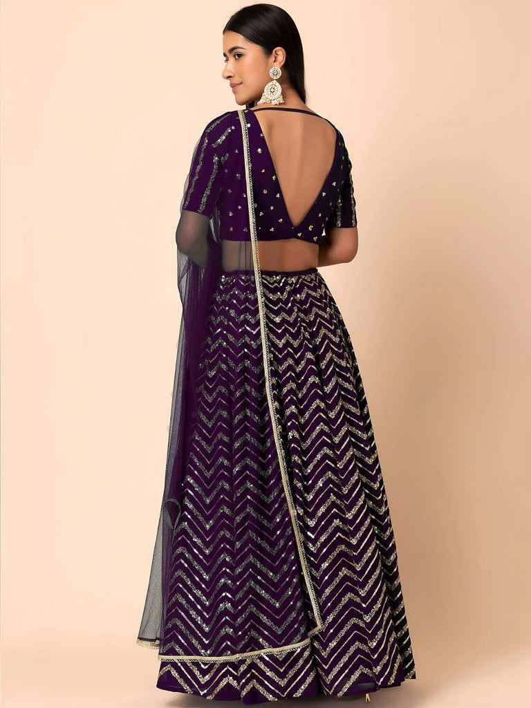 Enchanting Purple Zari Embroidered Georgette Party Wear Lehenga Choli
