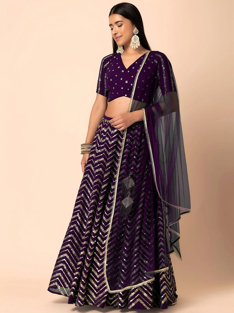 Enchanting Purple Zari Embroidered Georgette Party Wear Lehenga Choli