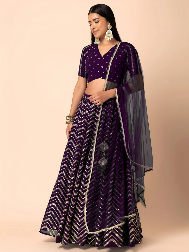 Enchanting Purple Zari Embroidered Georgette Party Wear Lehenga Choli