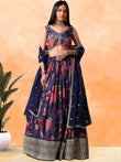 Rich Purple Floral Printed Chinon Lehenga Choli With Dupatta