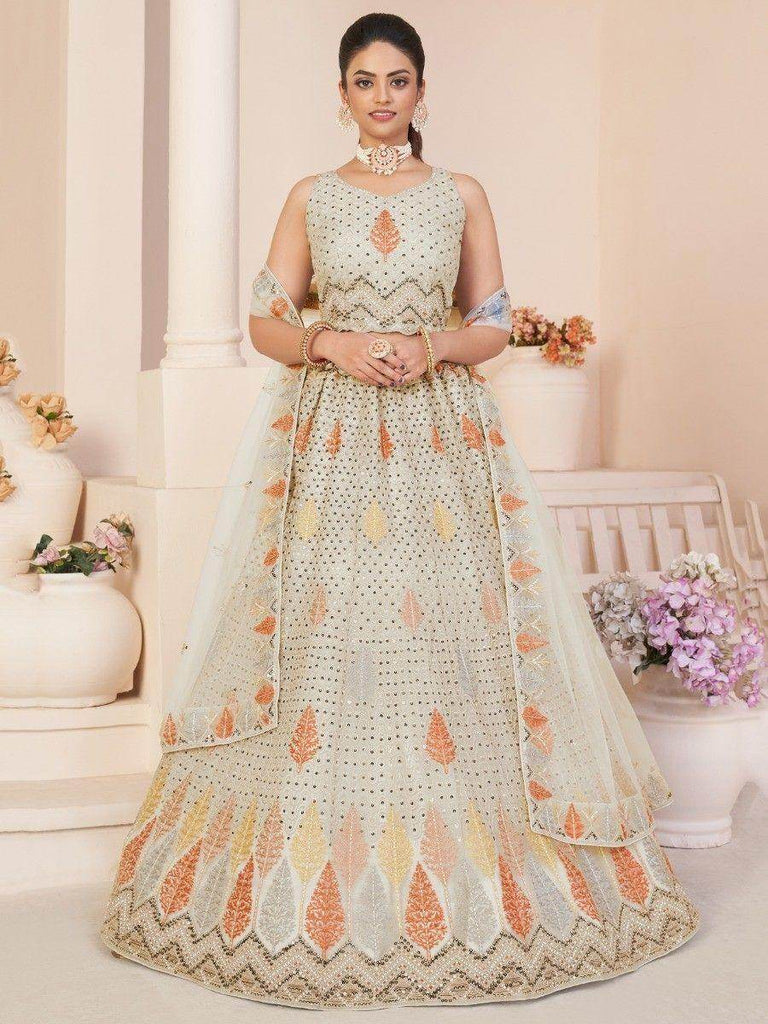 Gorgeous Off-White Sequins Net Traditional Lehenga Choli With Dupatta