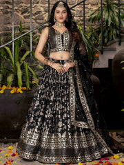 Delicate Black Silk Zari Embroidered Lehenga Choli With Dupatta