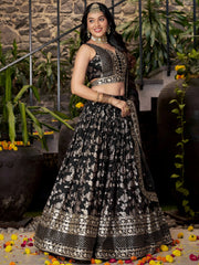 Delicate Black Silk Zari Embroidered Lehenga Choli With Dupatta