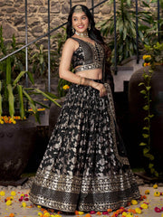 Delicate Black Silk Zari Embroidered Lehenga Choli With Dupatta
