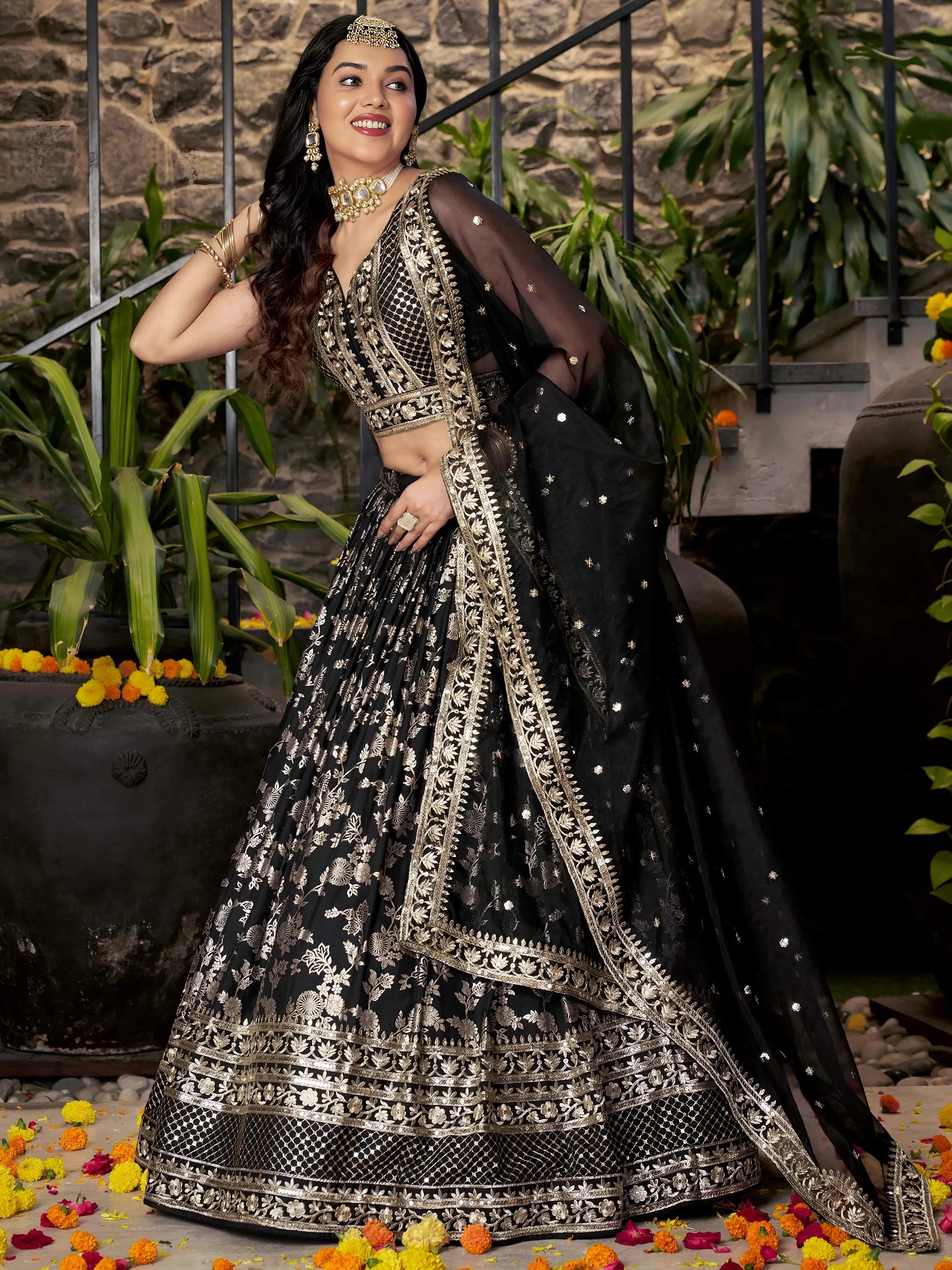 Delicate Black Silk Zari Embroidered Lehenga Choli With Dupatta
