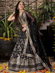 Delicate Black Silk Zari Embroidered Lehenga Choli With Dupatta