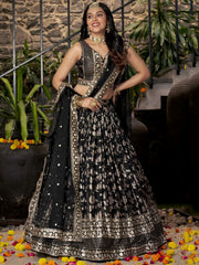 Delicate Black Silk Zari Embroidered Lehenga Choli With Dupatta