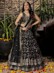 Delicate Black Silk Zari Embroidered Lehenga Choli With Dupatta