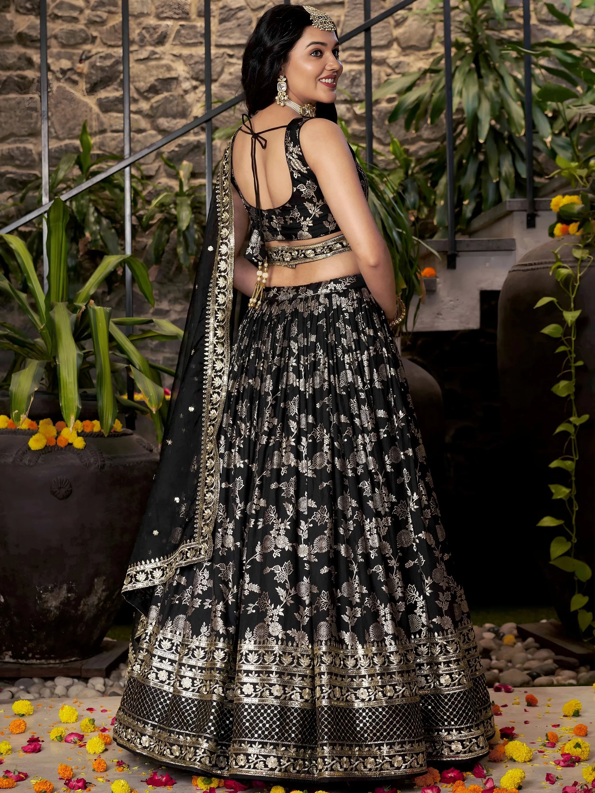 Delicate Black Silk Zari Embroidered Lehenga Choli With Dupatta