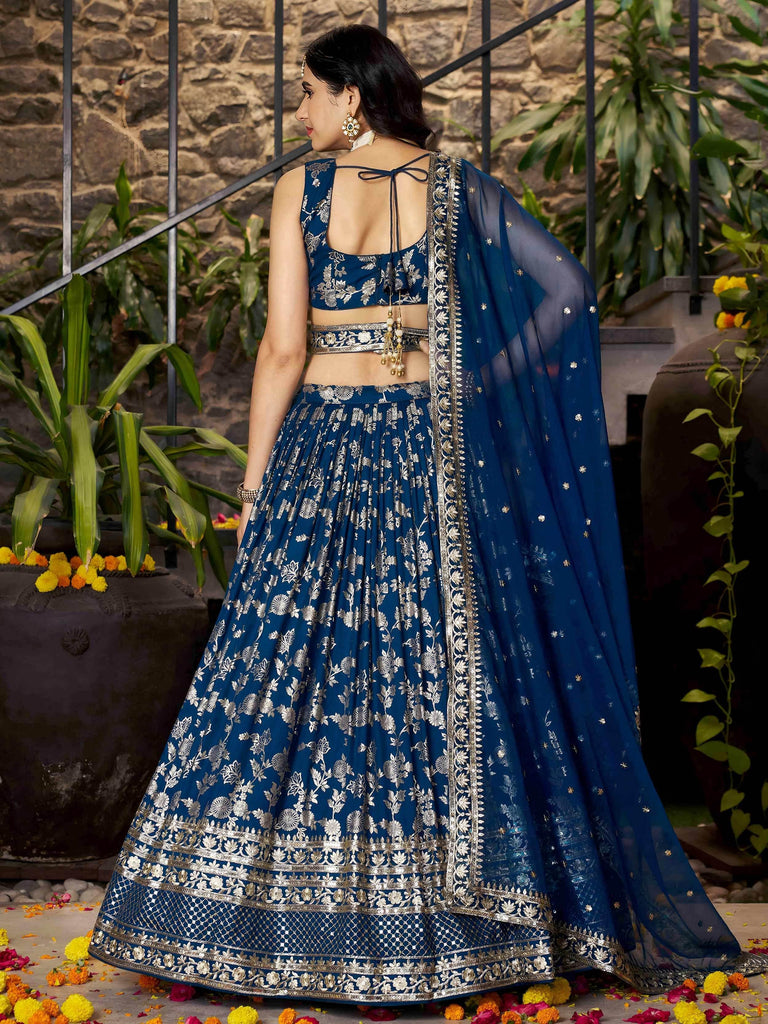 Sweet Dove Blue Zari Embroidered Designer Lehenga Choli