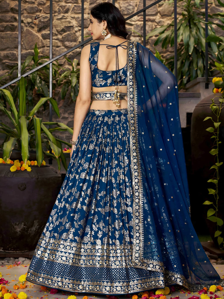 Sweet Dove Blue Zari Embroidered Designer Lehenga Choli