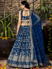 Sweet Dove Blue Zari Embroidered Designer Lehenga Choli