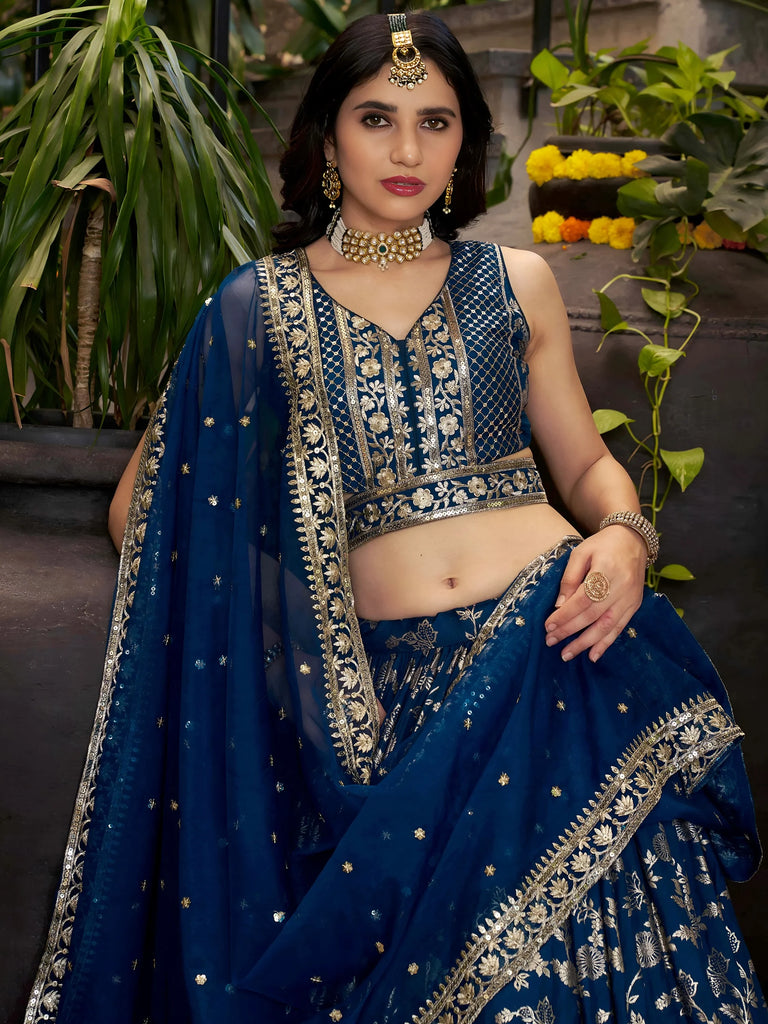Sweet Dove Blue Zari Embroidered Designer Lehenga Choli